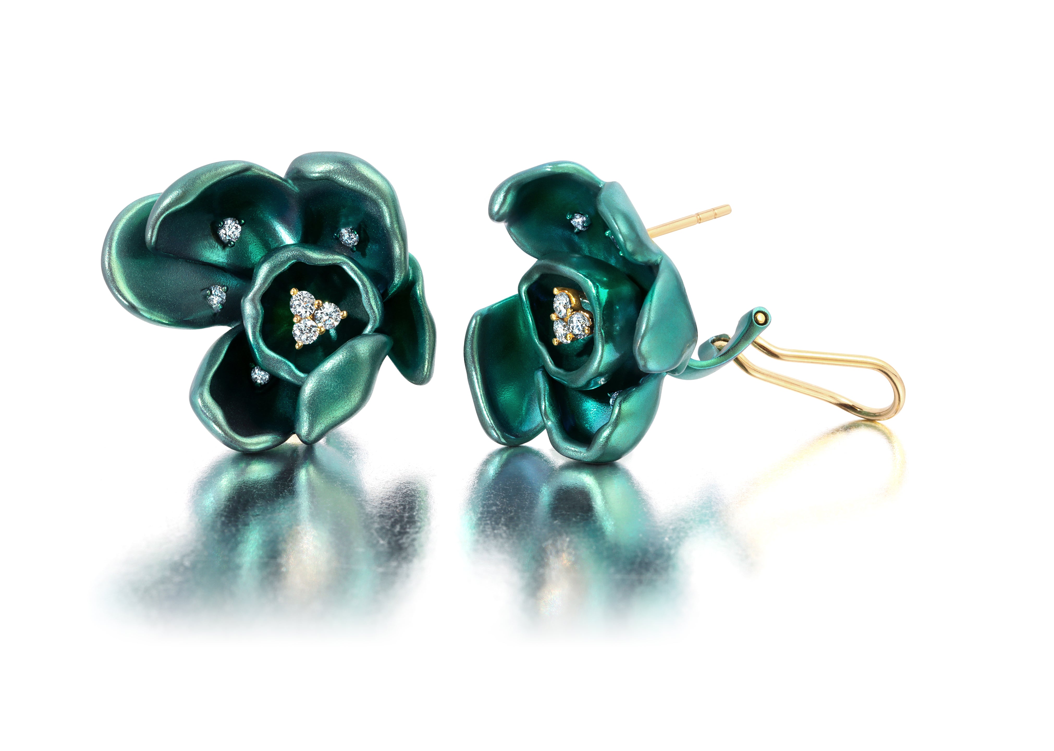 Green Titanium Orchid Earrings