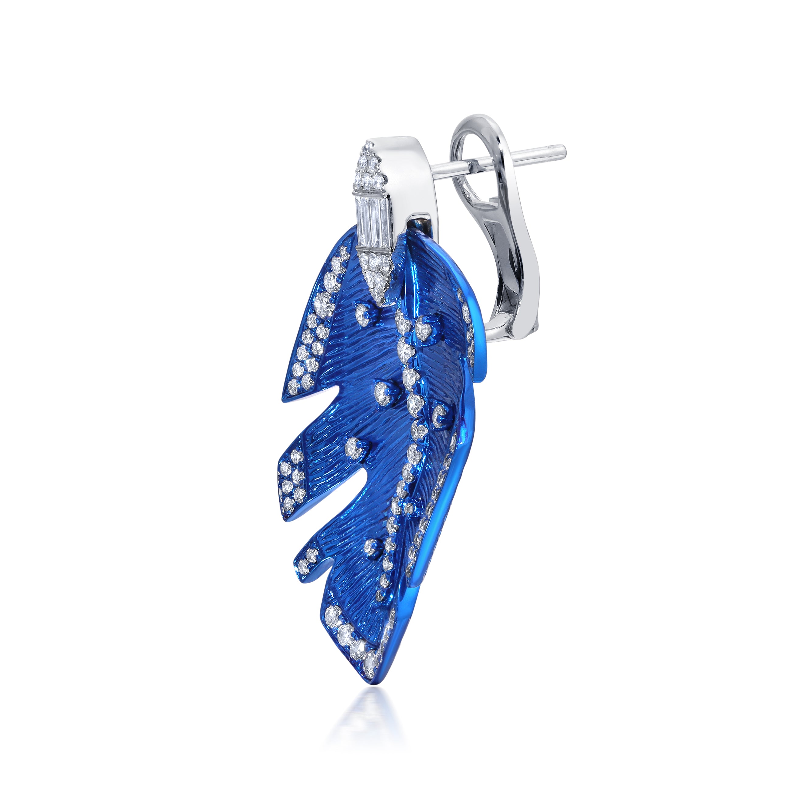 Blue Rhodium &amp; Diamond Folha Earrings