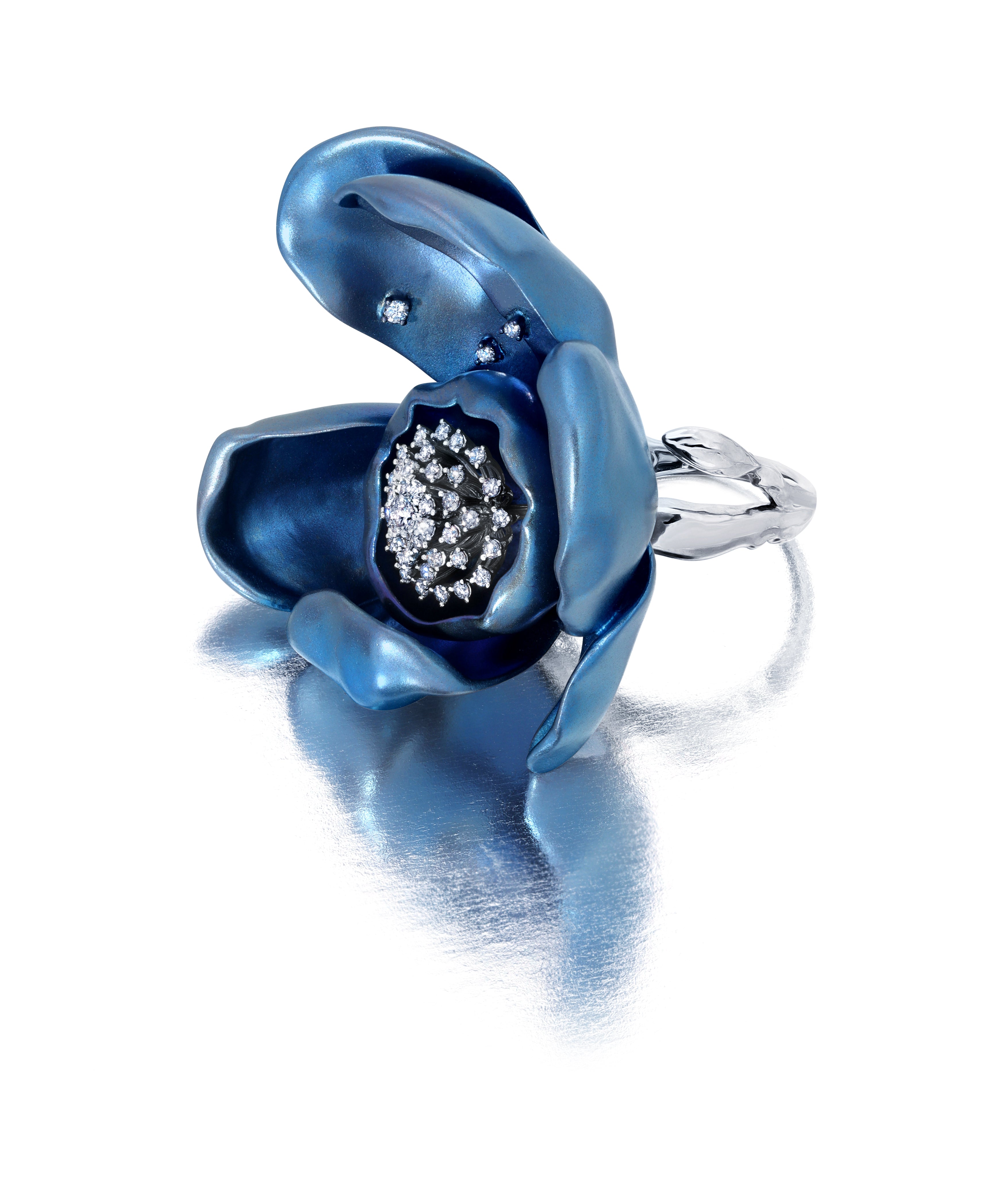 Large Blue Titanium Orchid Ring – Graziela - Main Image