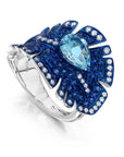 Aquamarine & Blue Sapphire Folha Ring