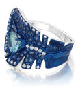 Aquamarine & Blue Sapphire Folha Ring
