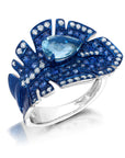Aquamarine & Blue Sapphire Folha Ring