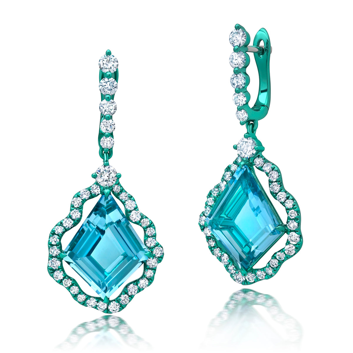 Aquamarine Diamond Drop Earrings – Graziela - Main Image