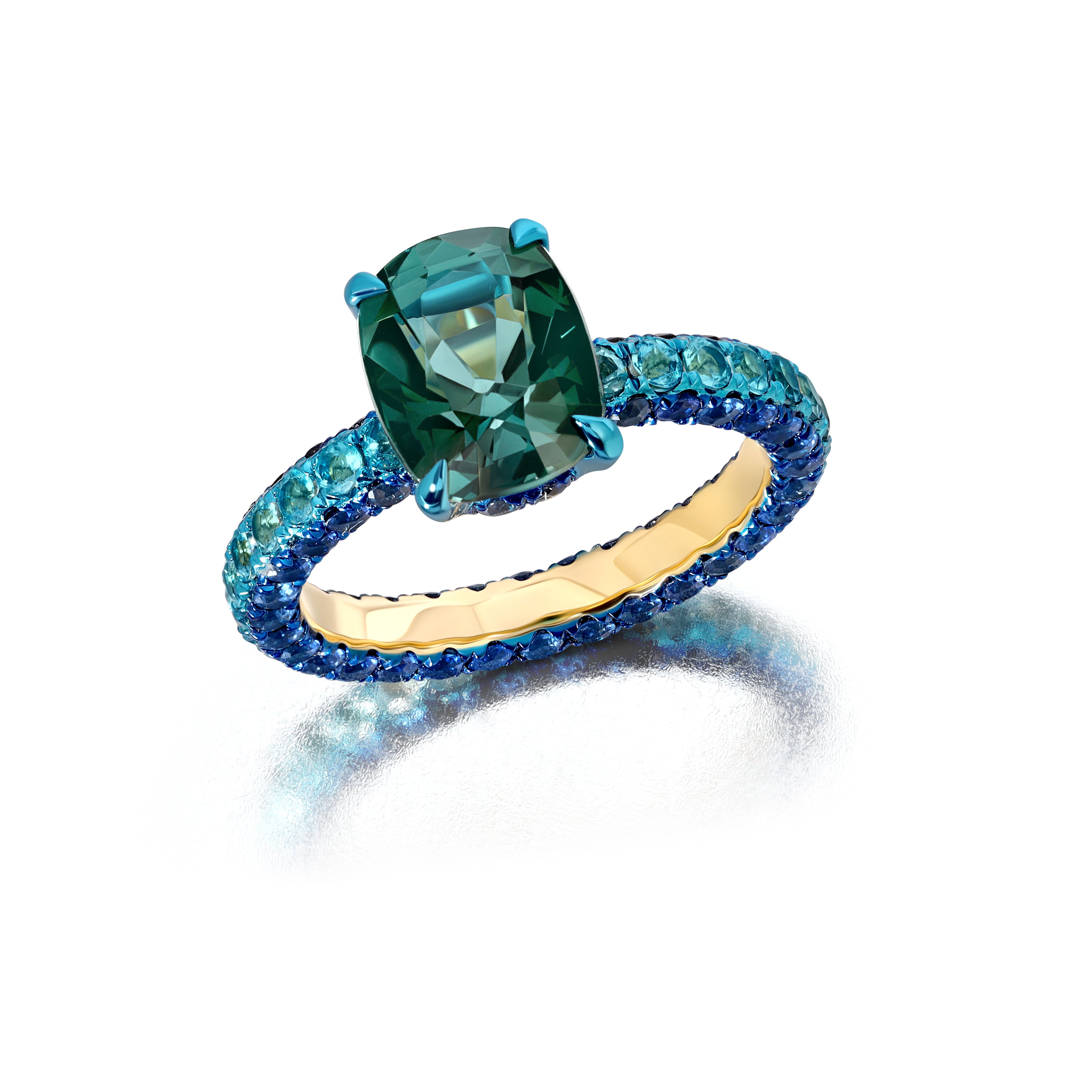 Indicolite, Sapphire &amp; Blue Rhodium Statement Ring