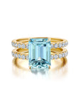 Aquamarine & Diamond Double Banded Ring