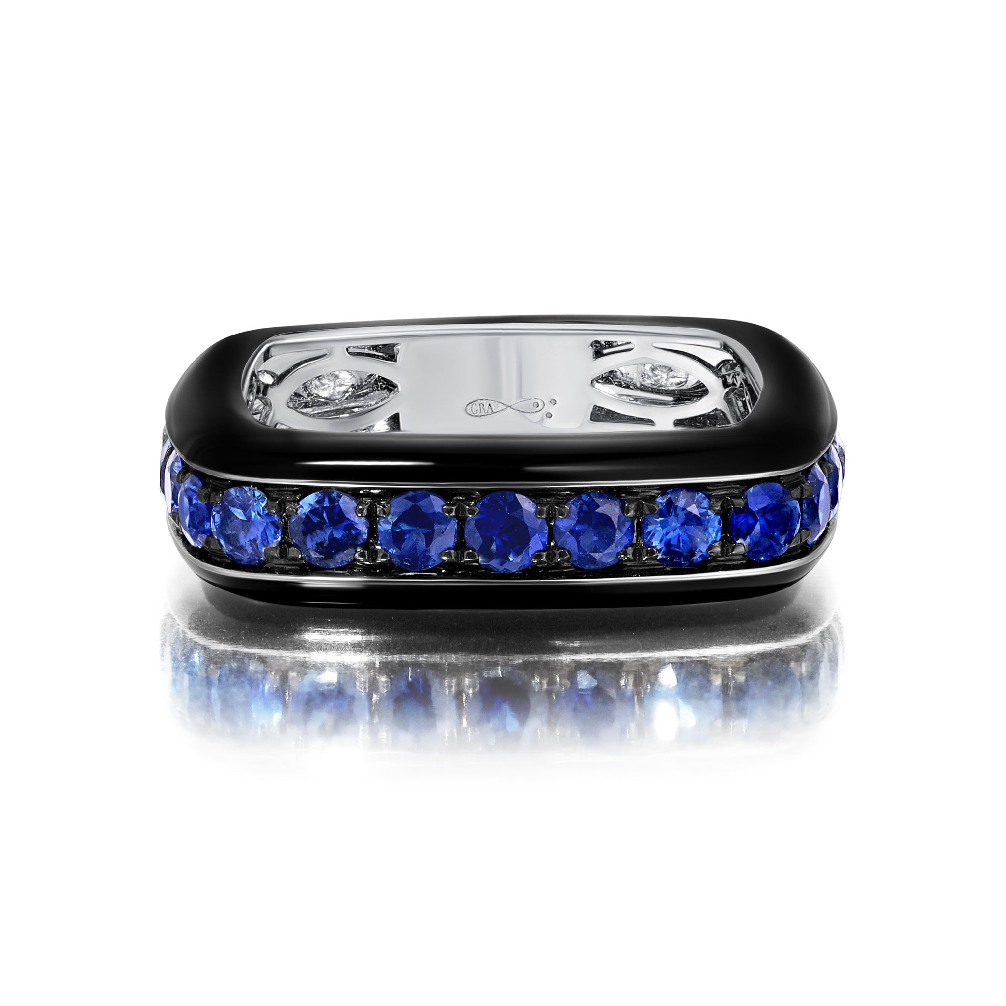 Blue Sapphire &amp; White Diamond Enamel Full Band Ring