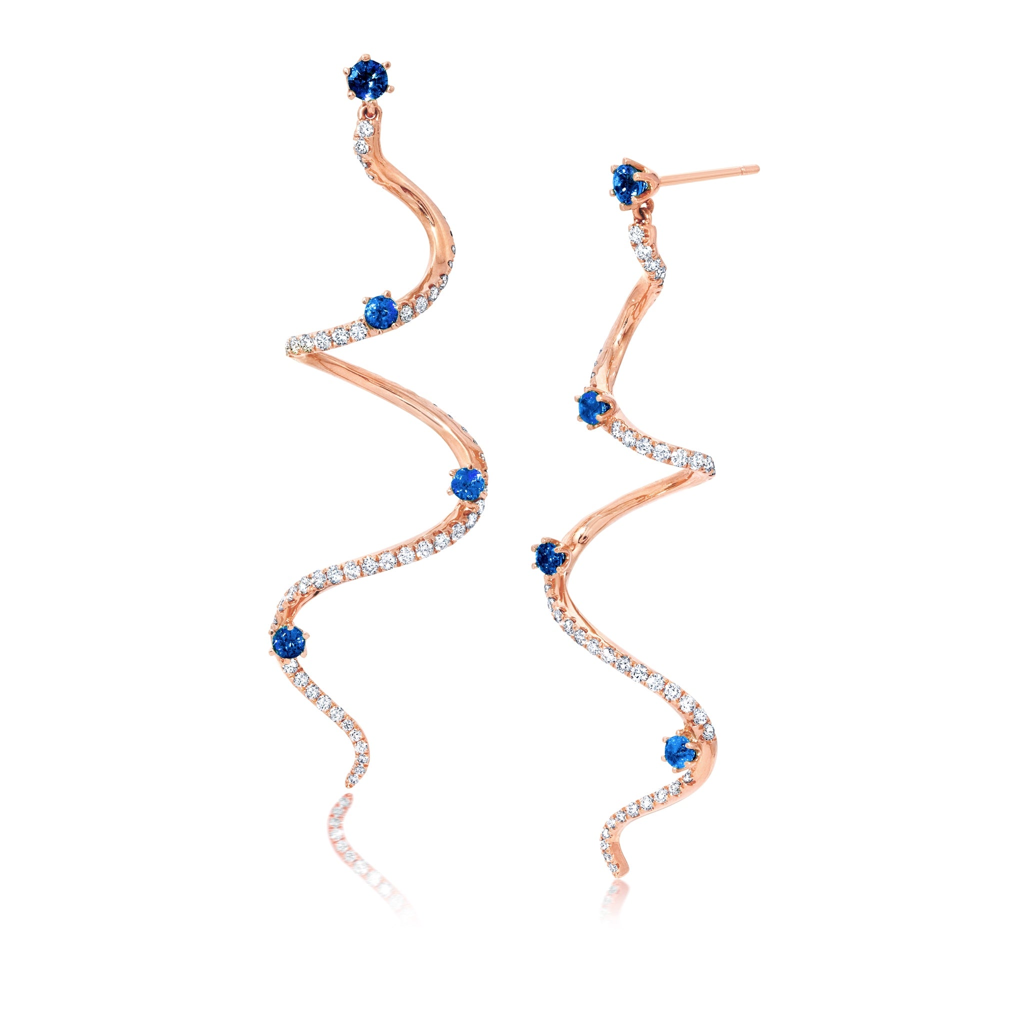 Large Blue Sapphire Diamond Drop Mega Swirl Earrings - Main Image