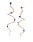Large Blue Sapphire & Diamond Drop Mega Swirl Earrings