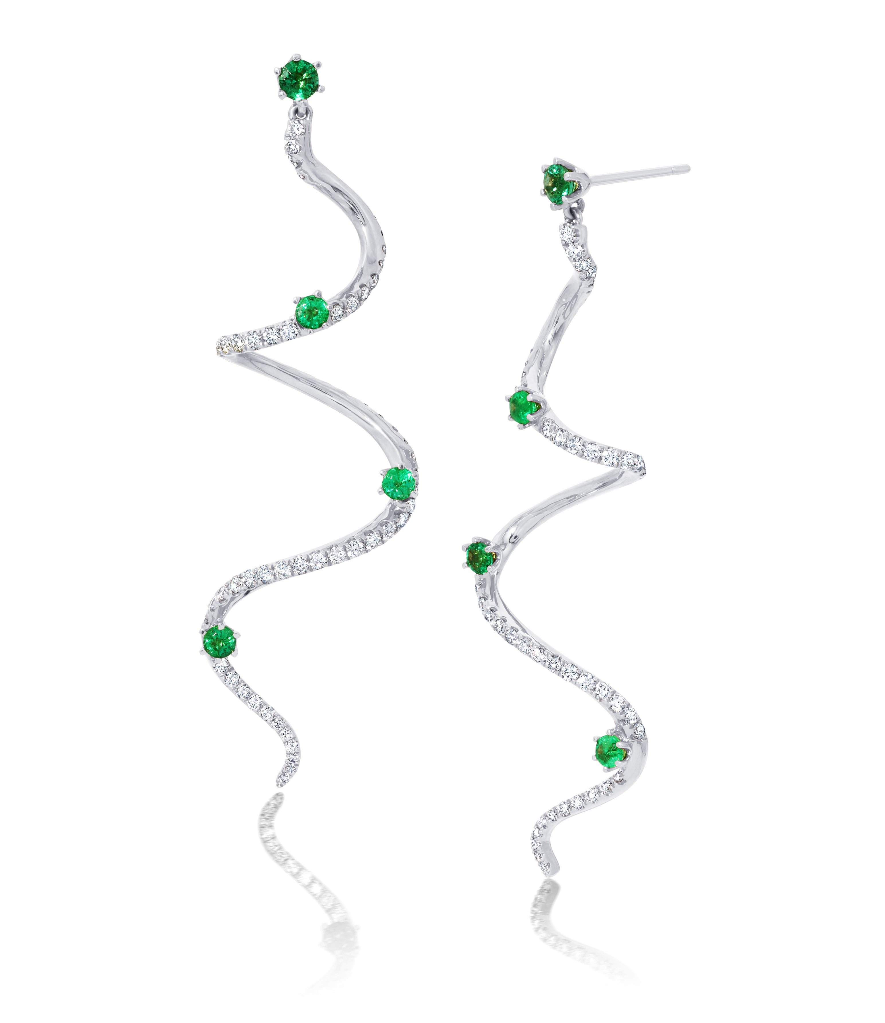 Large Emerald &amp; Diamond Drop Mega Swirl Earrings