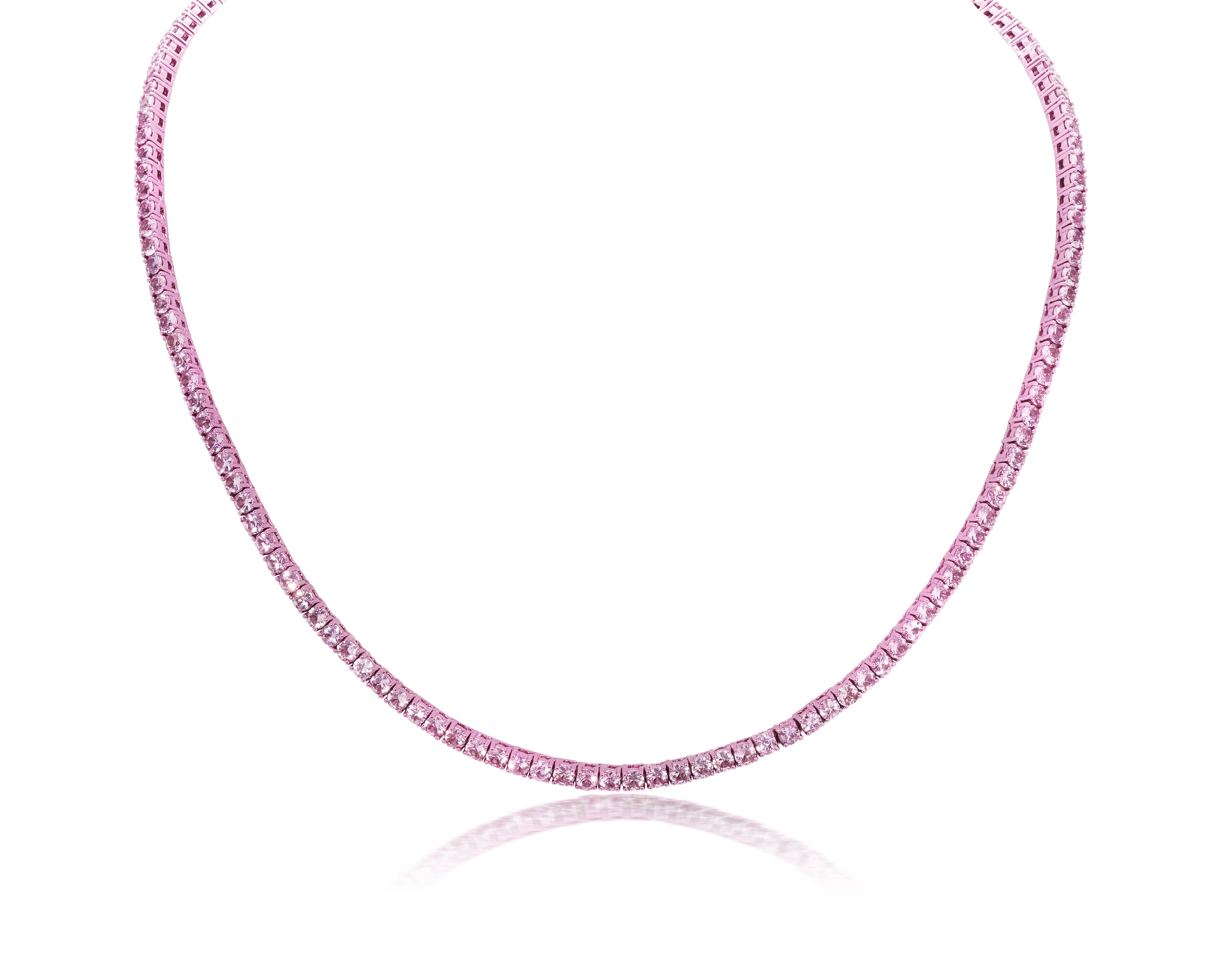 Pink Sapphire &amp; Pink Rhodium Tennis Necklace