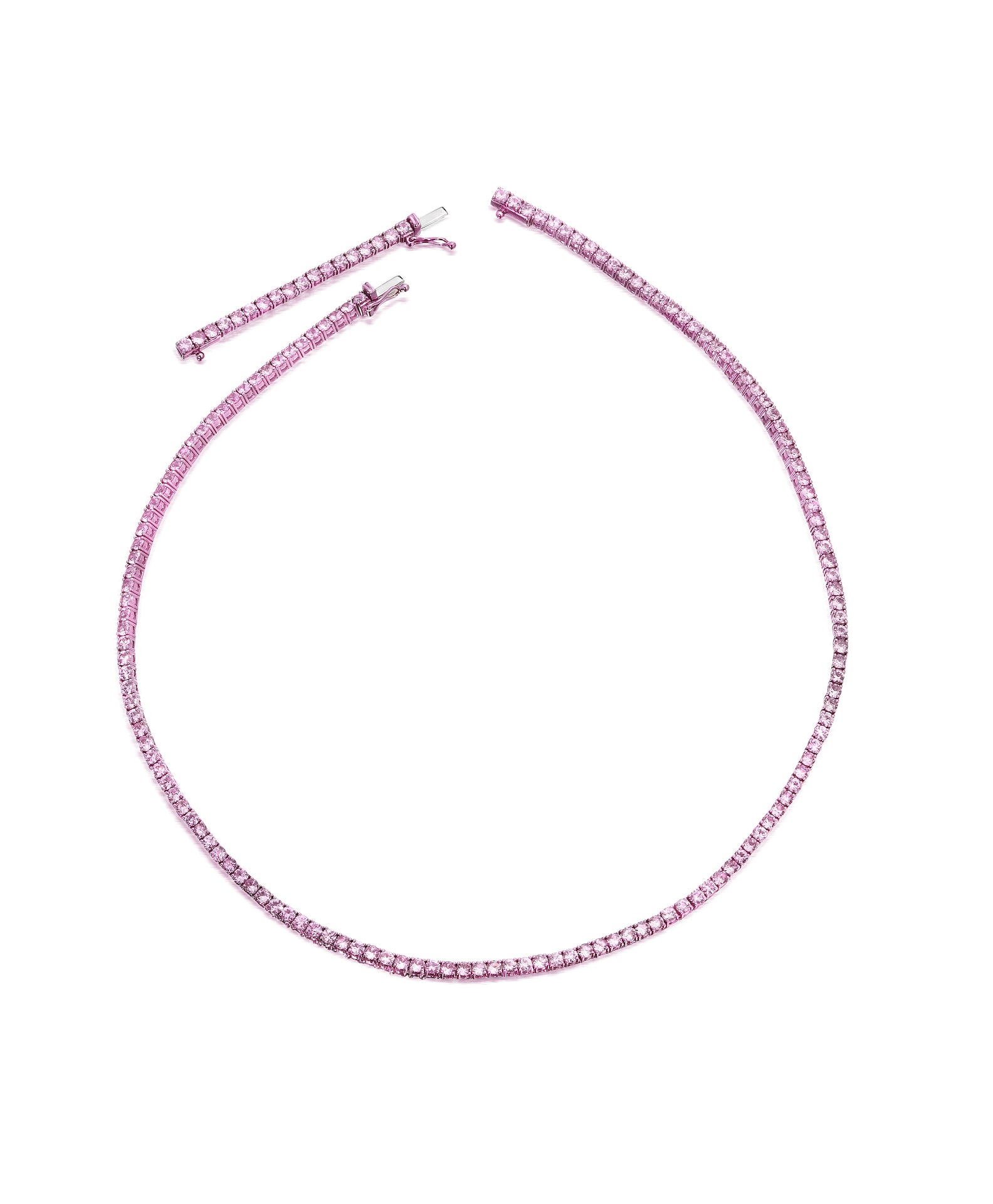 Pink Sapphire &amp; Pink Rhodium Tennis Necklace
