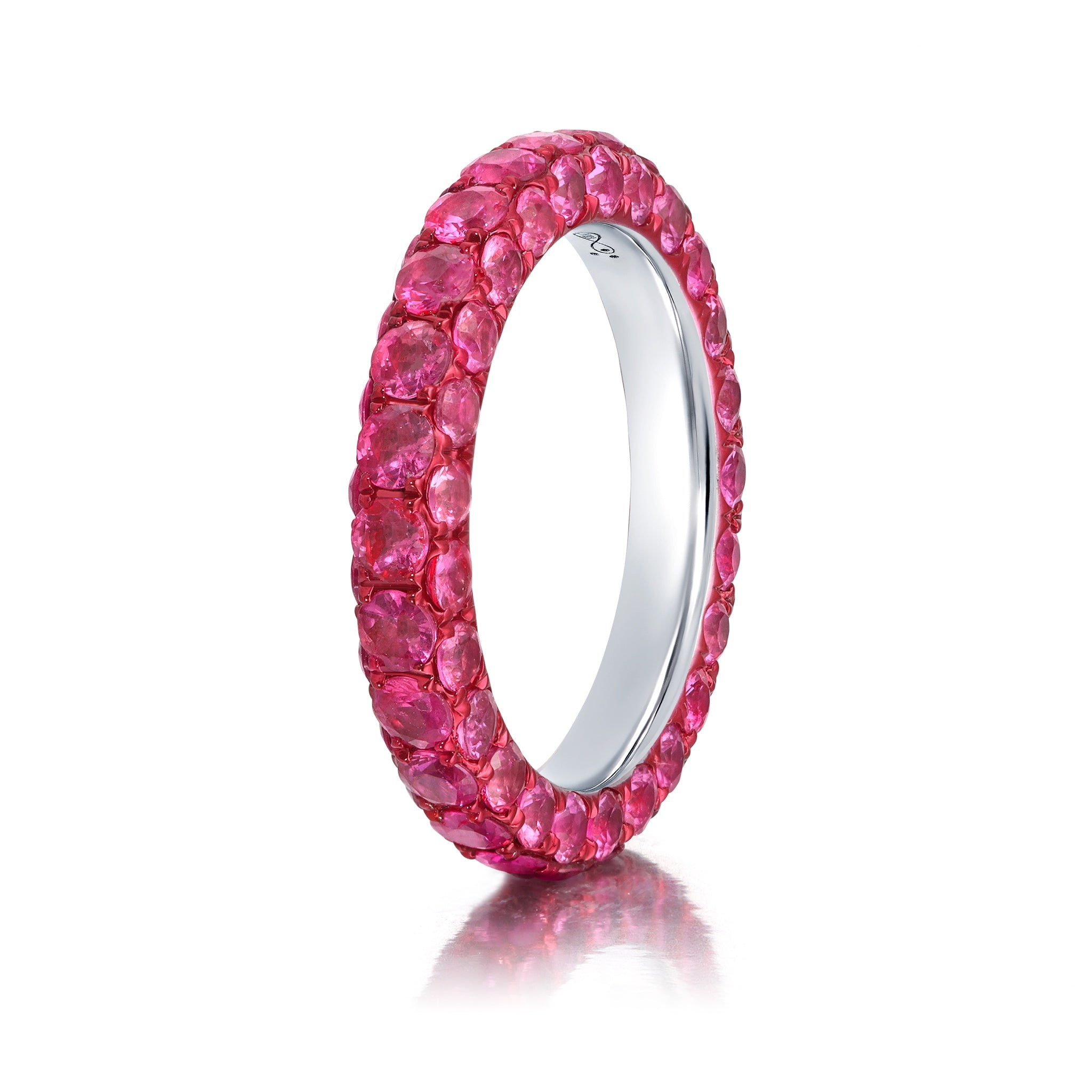 One of a Kind Dark Pink Sapphire &amp; Fuchsia Rhodium 3 Sided Ring
