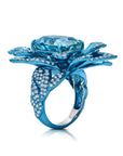 Aquamarine & Diamond Blue Rhodium Lily Ring