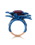 Rubellite & Diamond Blue Rhodium Lily Ring