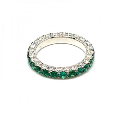 Emerald Center &amp; Diamond 3 Sided Band Ring