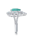 side view of the beautiful Graziela ring featuring 3.21 Carats of Paraiba Tourmaline and 2.91 Carats of G-H Color White Diamonds