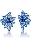 Blue Rhodium, Blue Sapphire & White Diamond Folha Earrings