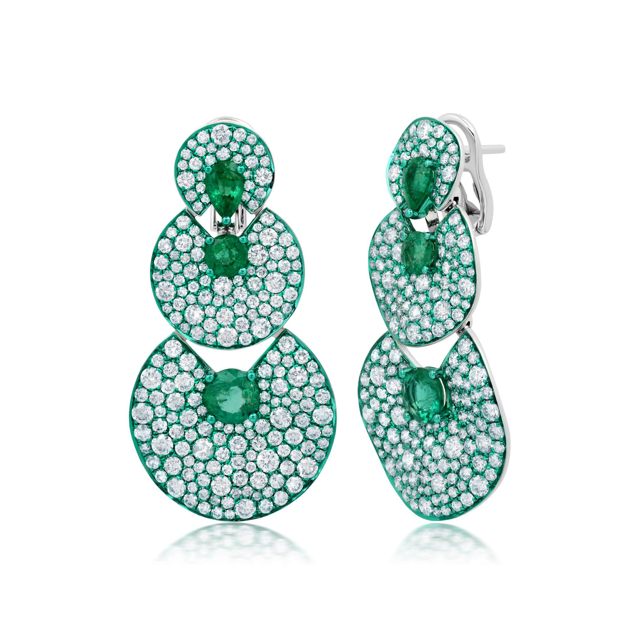 Green Rhodium, Emerald Diamond Earrings – Graziela