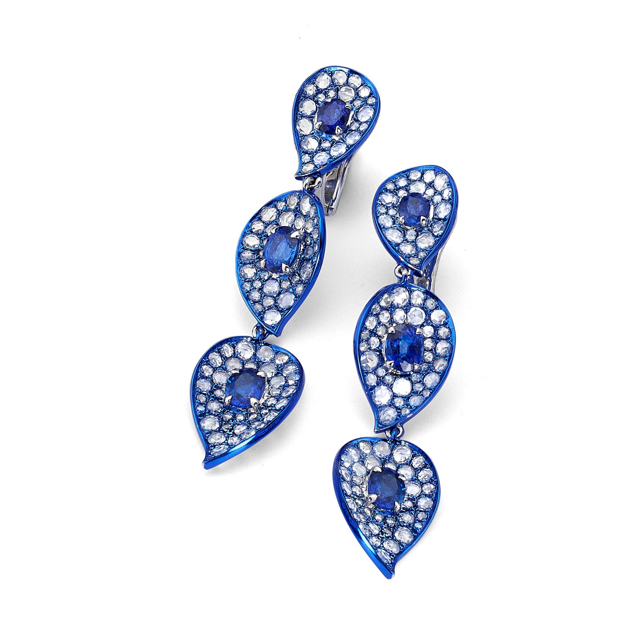 Graziela Gems - Blue Rhodium &amp; Sapphire Diamond Earrings - 