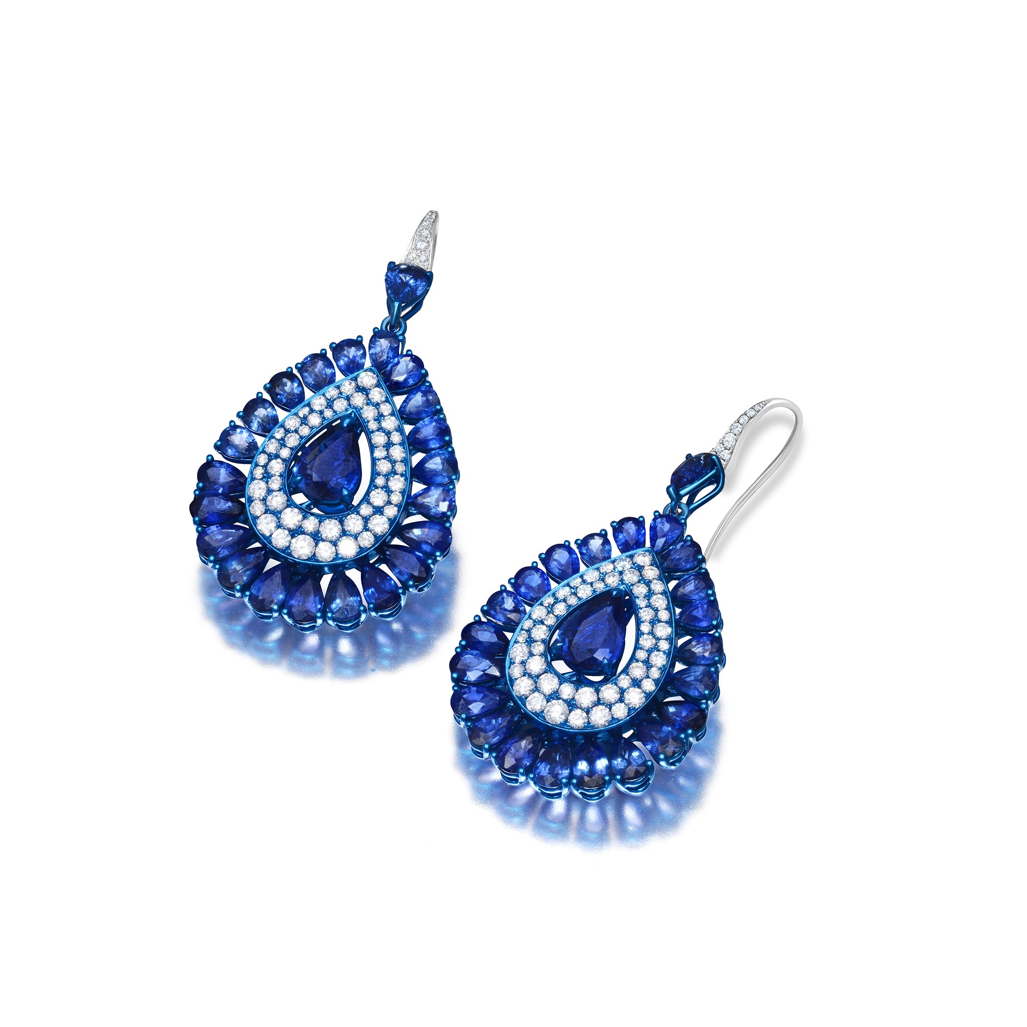 Blue Rhodium &amp; Sapphire Diamond Earrings