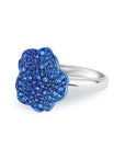 Blue Sapphire Blue Rhodium Flower Ring