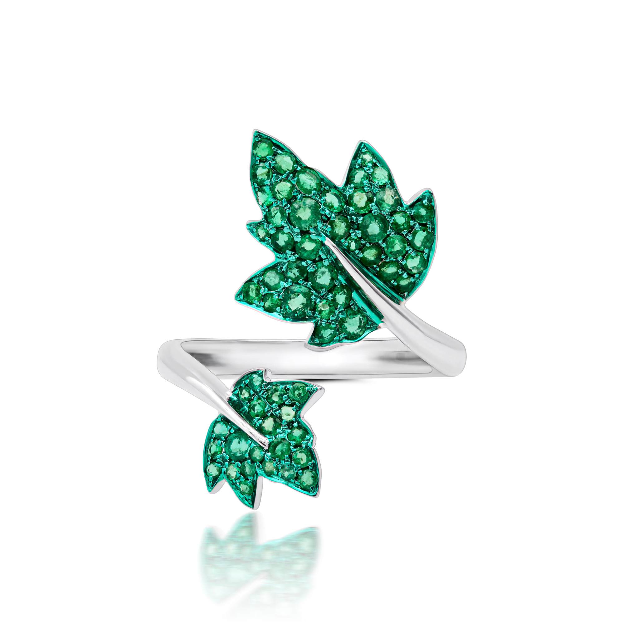 Green Rhodium &amp; Emerald Folha Ring