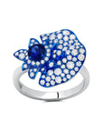 Blue Rhodium, Blue Sapphire & Diamond Folha Ring