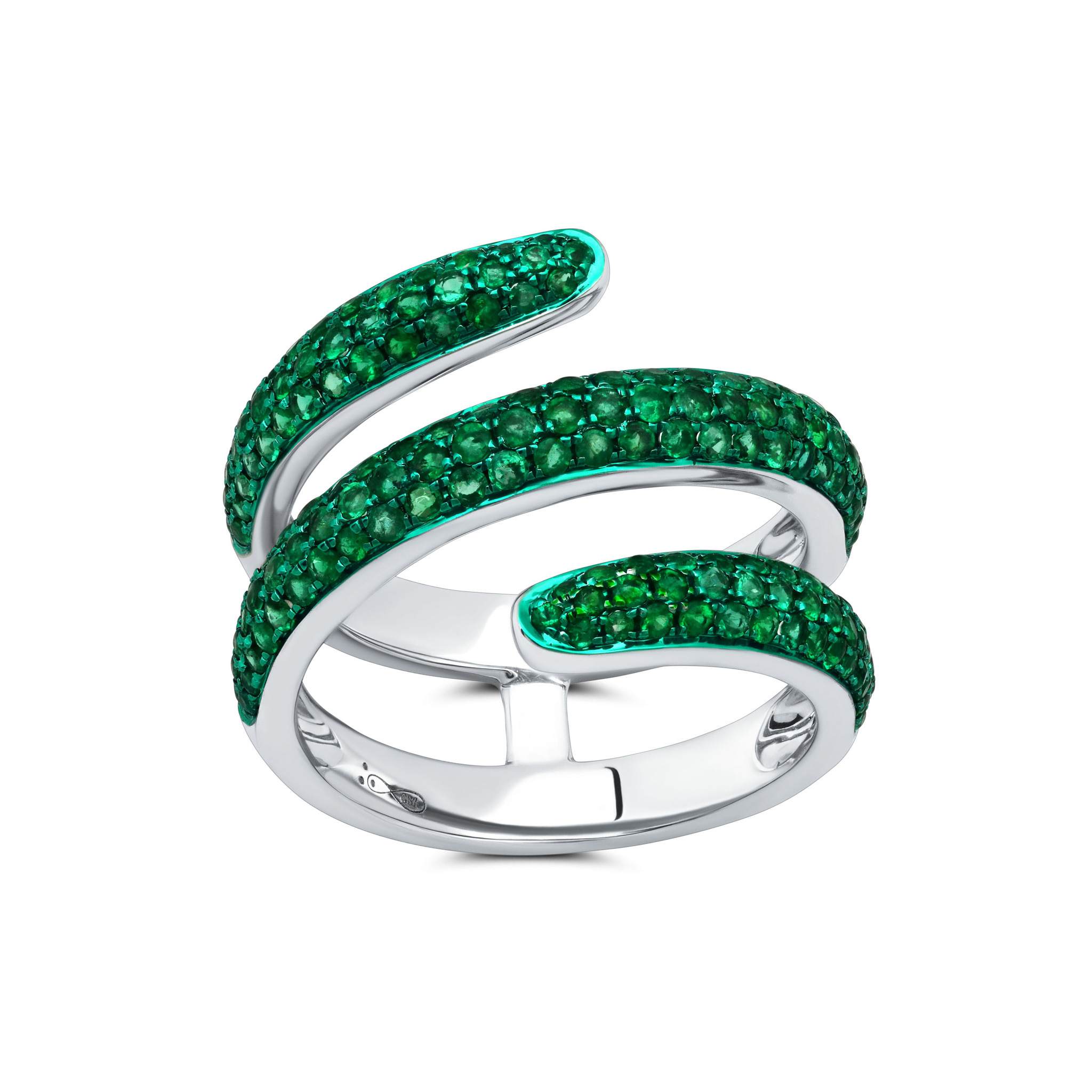 Green Rhodium &amp; Emerald Coil Ring