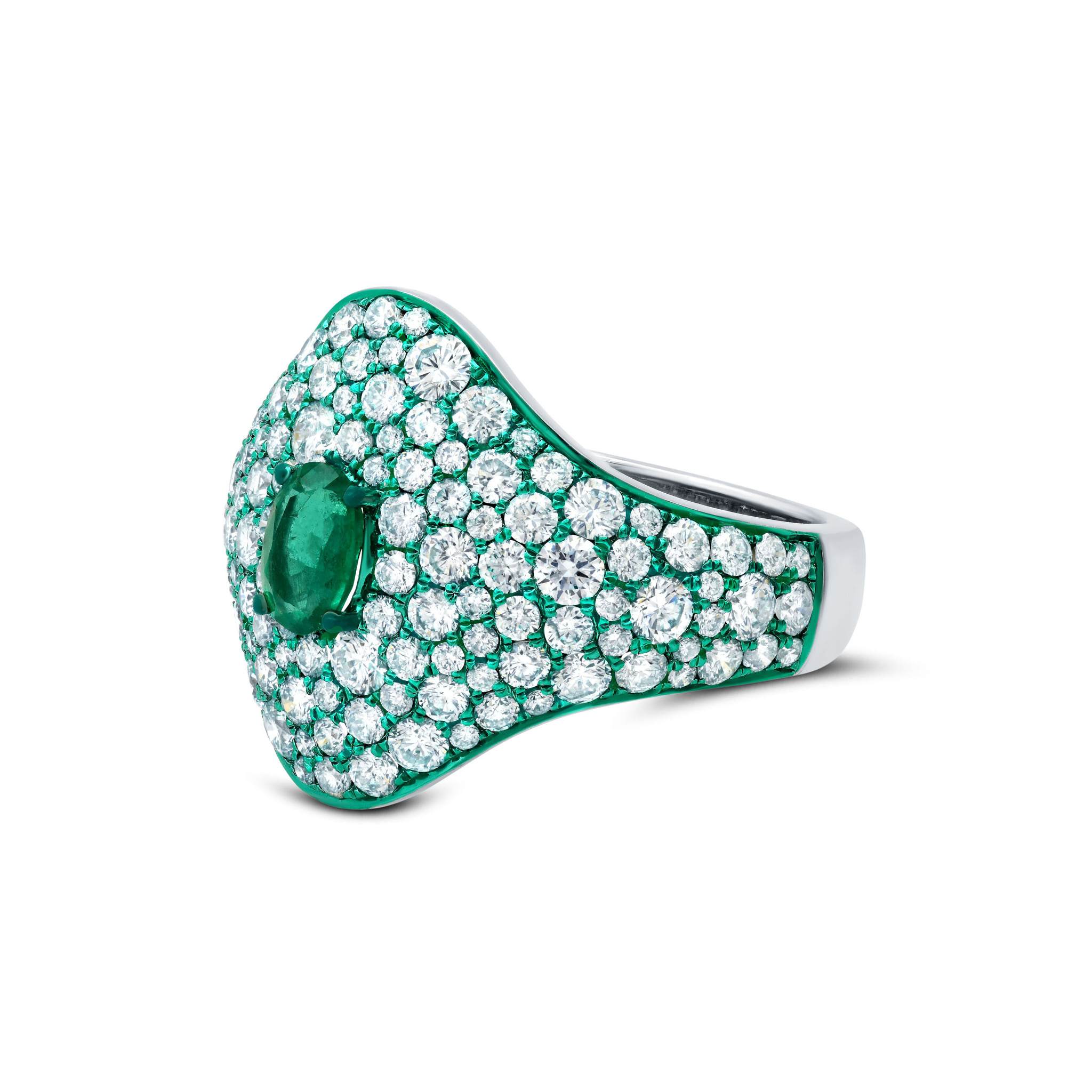 Green Rhodium, Emerald &amp; Diamond Ring