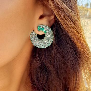 Emerald &amp; Diamond Green Rhodium Earrings