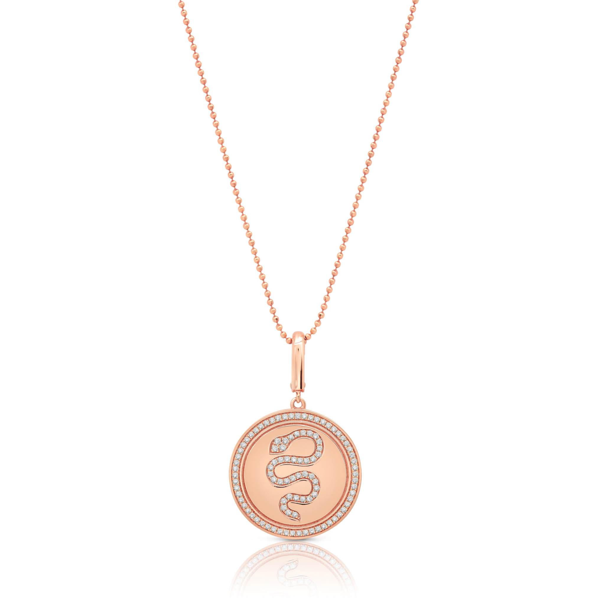 Graziela Gems - Necklace - Snake Circle Pendant - Rose Gold 14K Diamond
