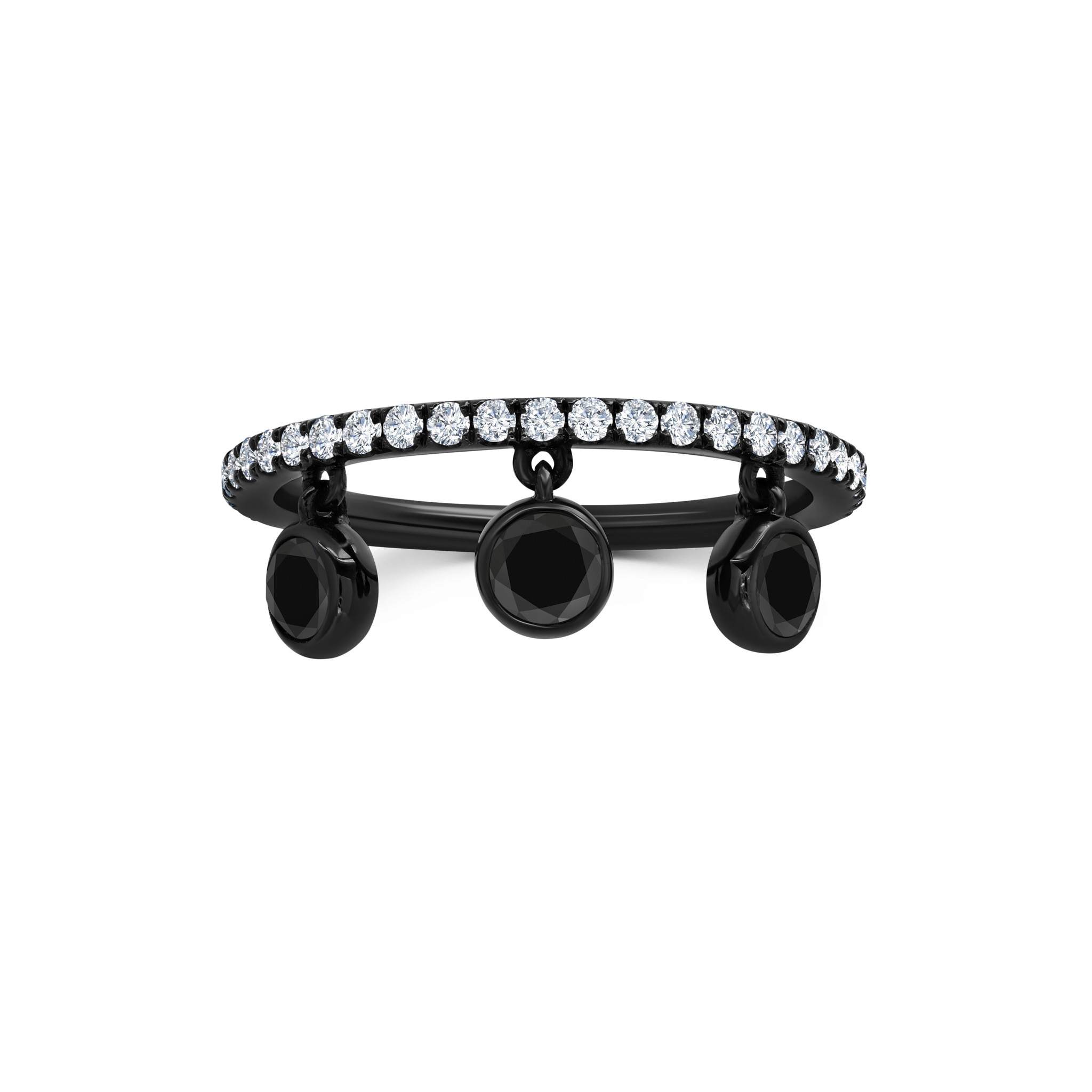 Triple Black Diamond Charm Full Band Ring