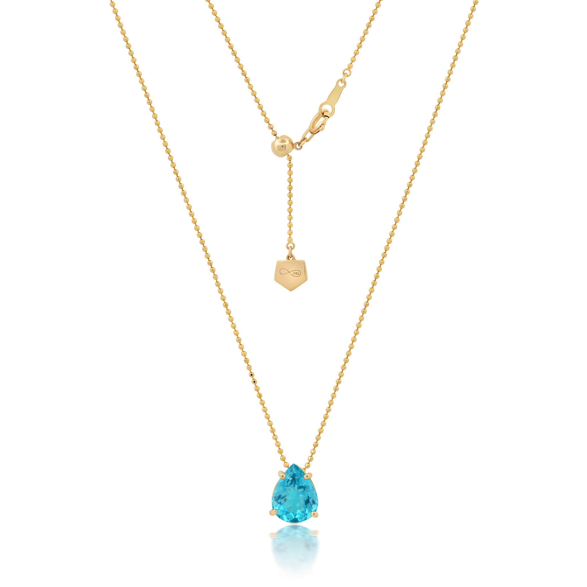 Graziela Gems - Necklace - 18&quot; Pear Shaped Apatite Drop Necklace - Yellow Gold
