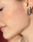 Graziela Gems - 1" Blue Sapphire Color Rhodium 3 Sided Hoop Earrings - 