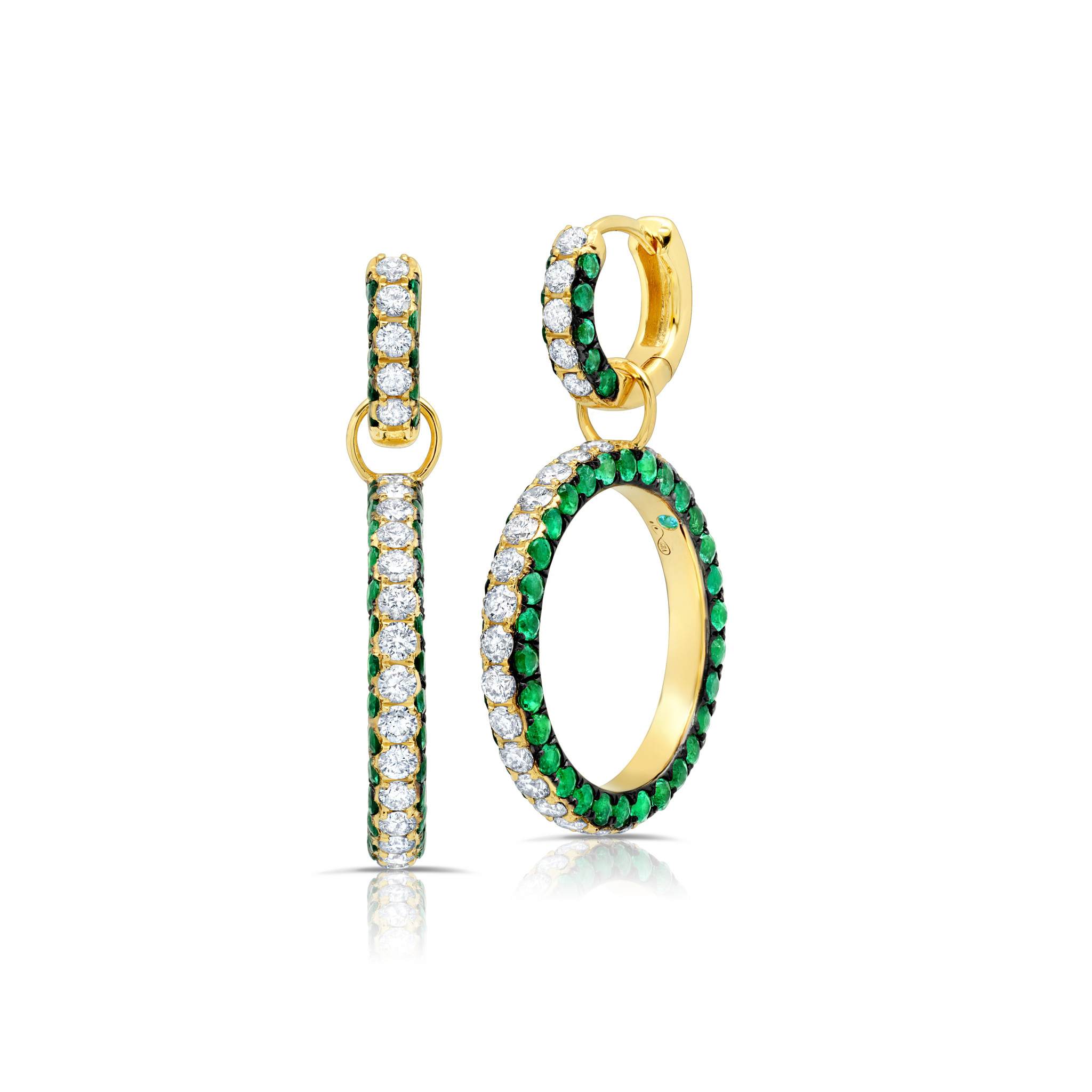 Graziela Gems - Emerald &amp; Diamond 3 Sided Earrings - 