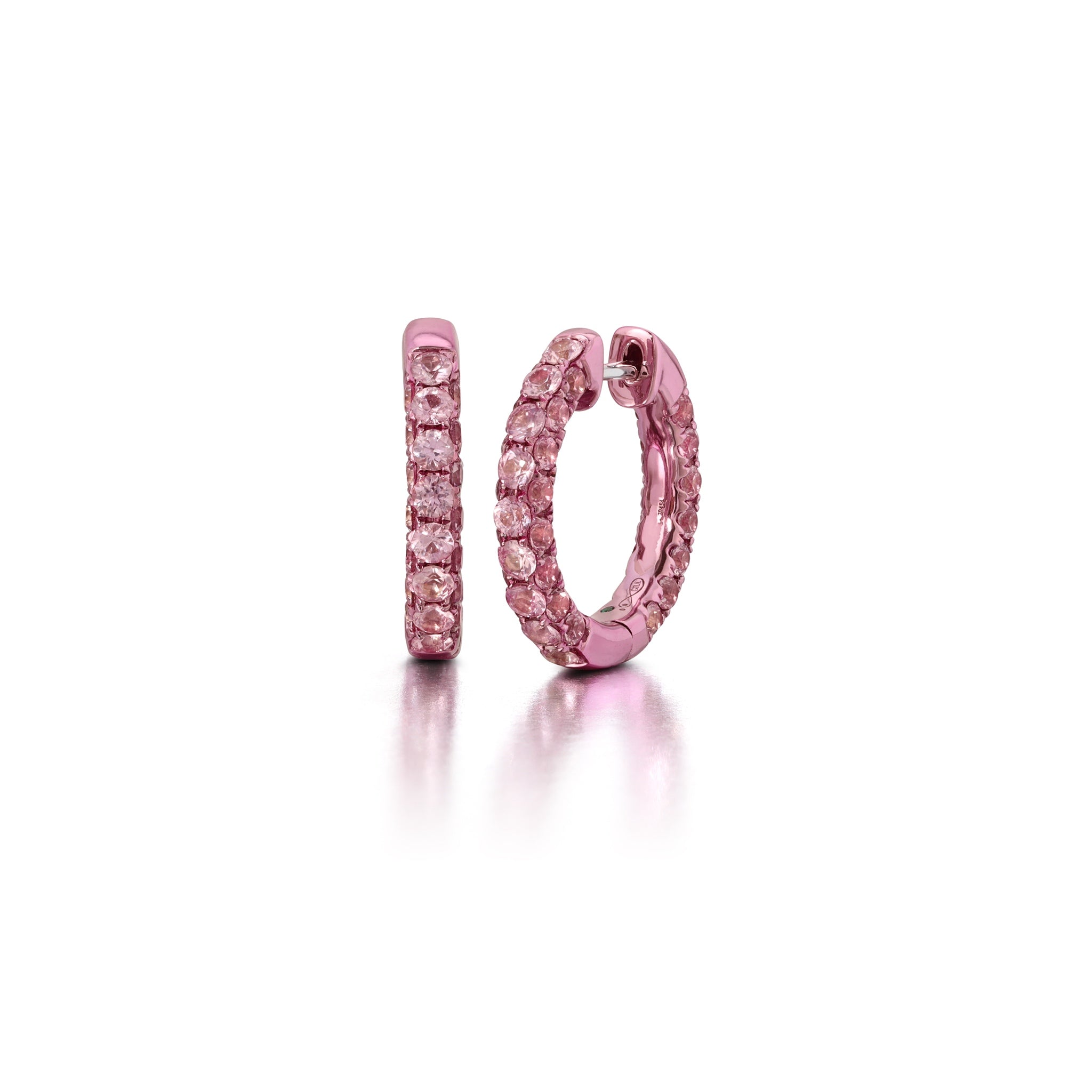 Pink Sapphire &amp; Pink Rhodium 3 Sided Hoops