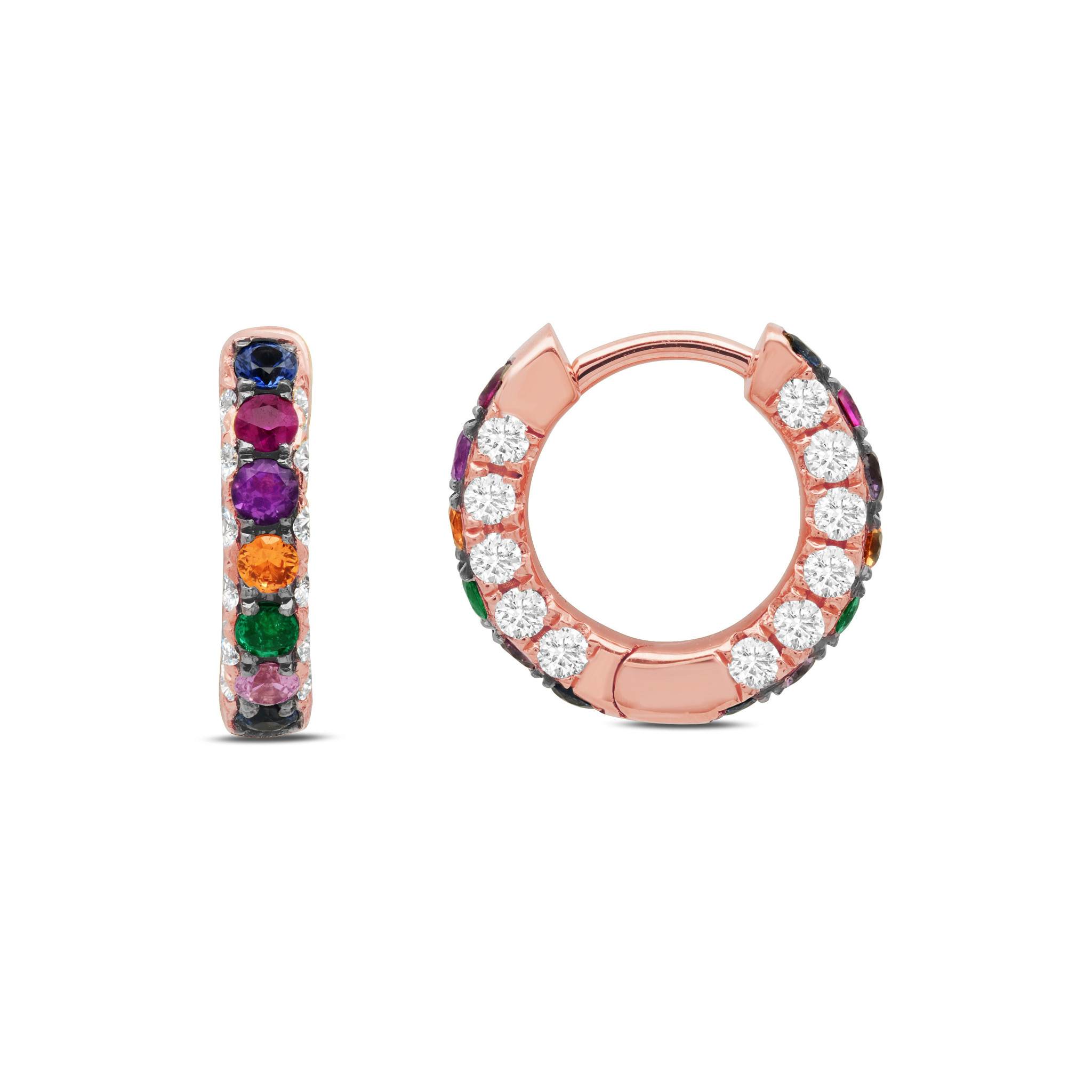 Graziela Gems - Rainbow &amp; Diamond 3 Sided Hoop Earrings - Rose Gold