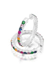 Graziela Gems - Large Rainbow & Diamond 3 Sided Hoop Earrings - White Gold