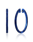Graziela Gems - 1" Blue Sapphire Color Rhodium 3 Sided Hoop Earrings -