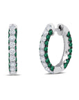 Graziela Gems - Emerald & Diamond 3 Sided Hoop Earrings - 