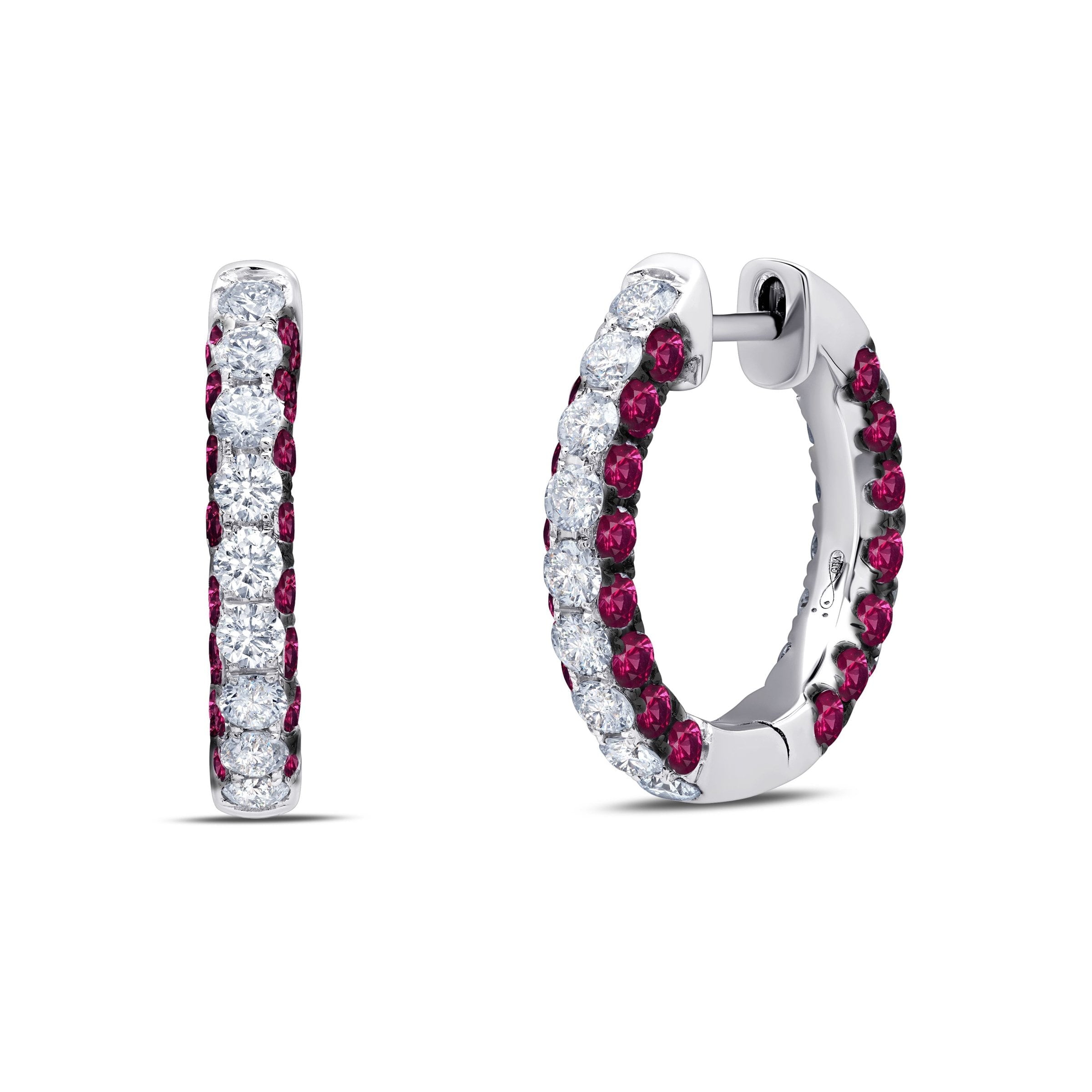 Graziela Gems - Ruby &amp; Diamond 3 Sided Hoop Earrings - 