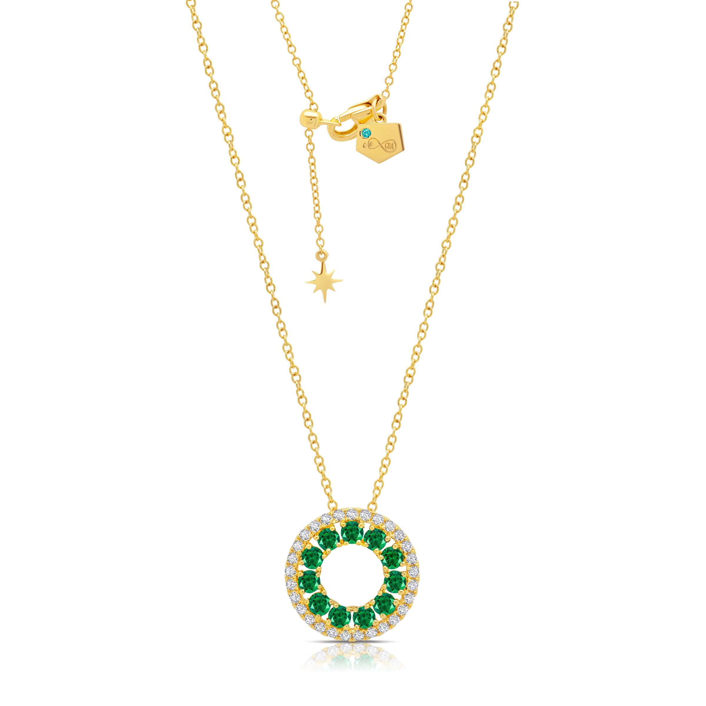 Graziela Gems - Necklace - Emerald 3 Sided Circle Necklace in Yellow Gold - 