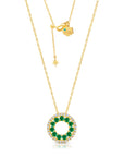 Graziela Gems - Necklace - Emerald 3 Sided Circle Necklace in Yellow Gold -