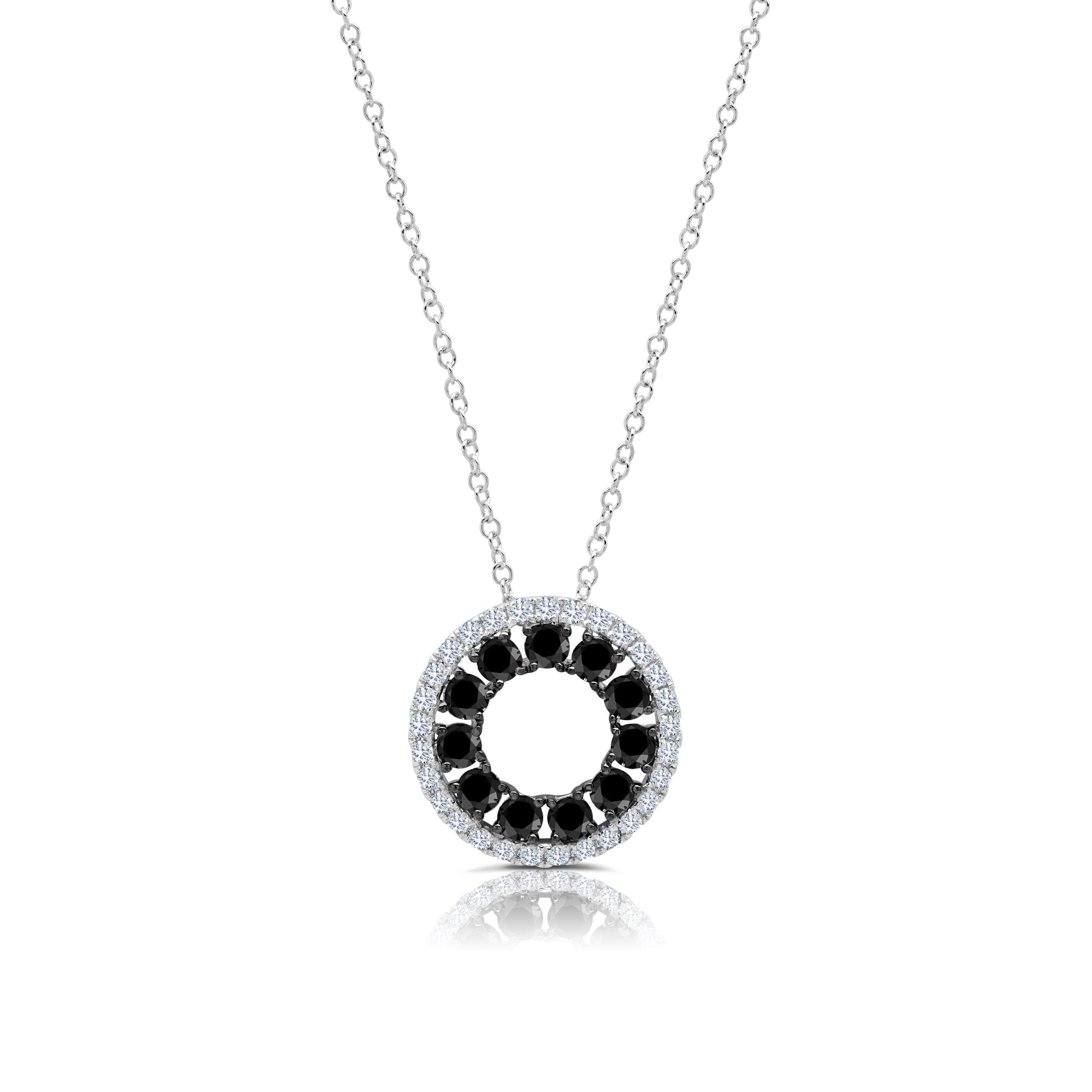 Graziela Gems - Necklace - Black & White Diamonds 3 Sided Circle Necklace - 