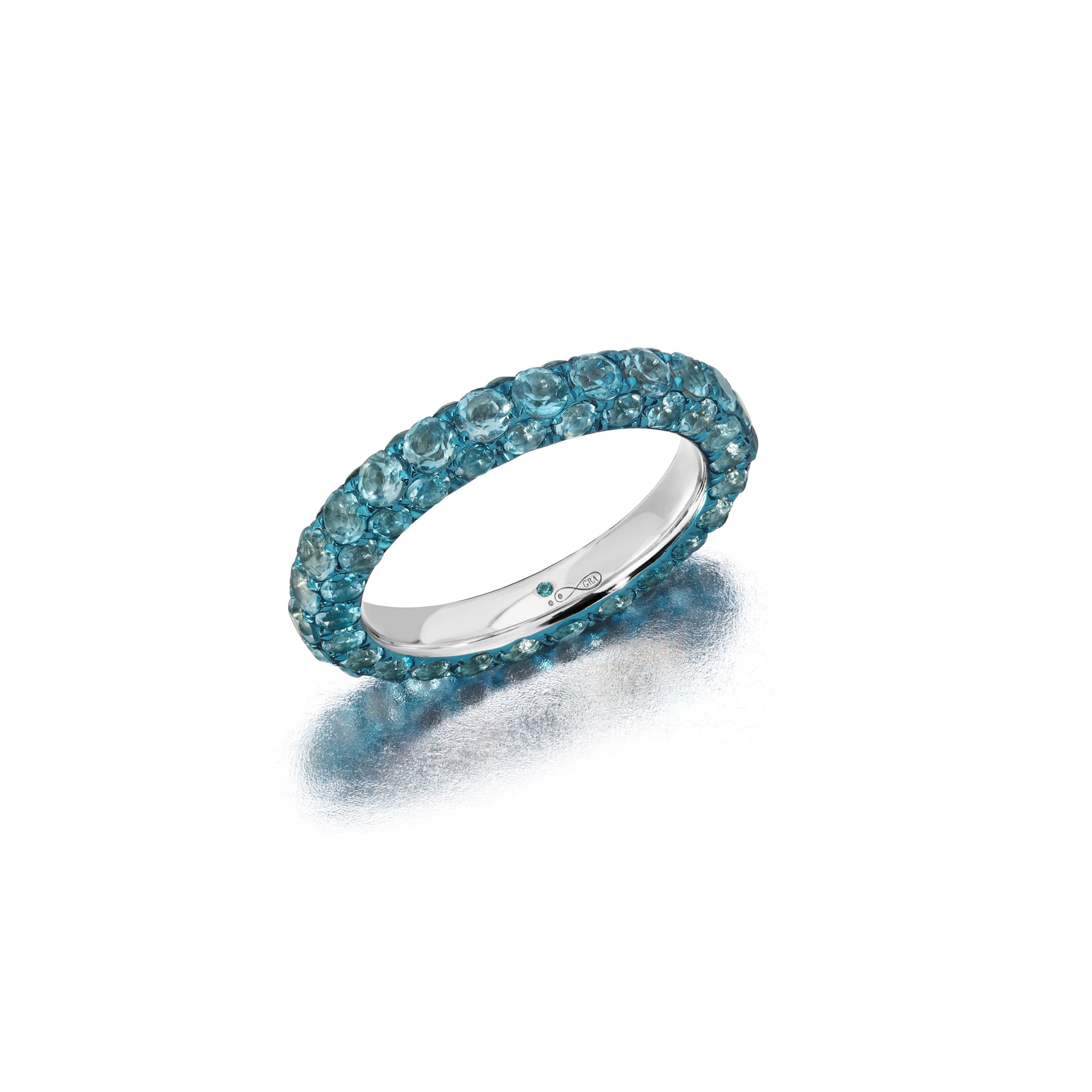 Swiss Blue &amp; Blue Rhodium 3 Sided Ring
