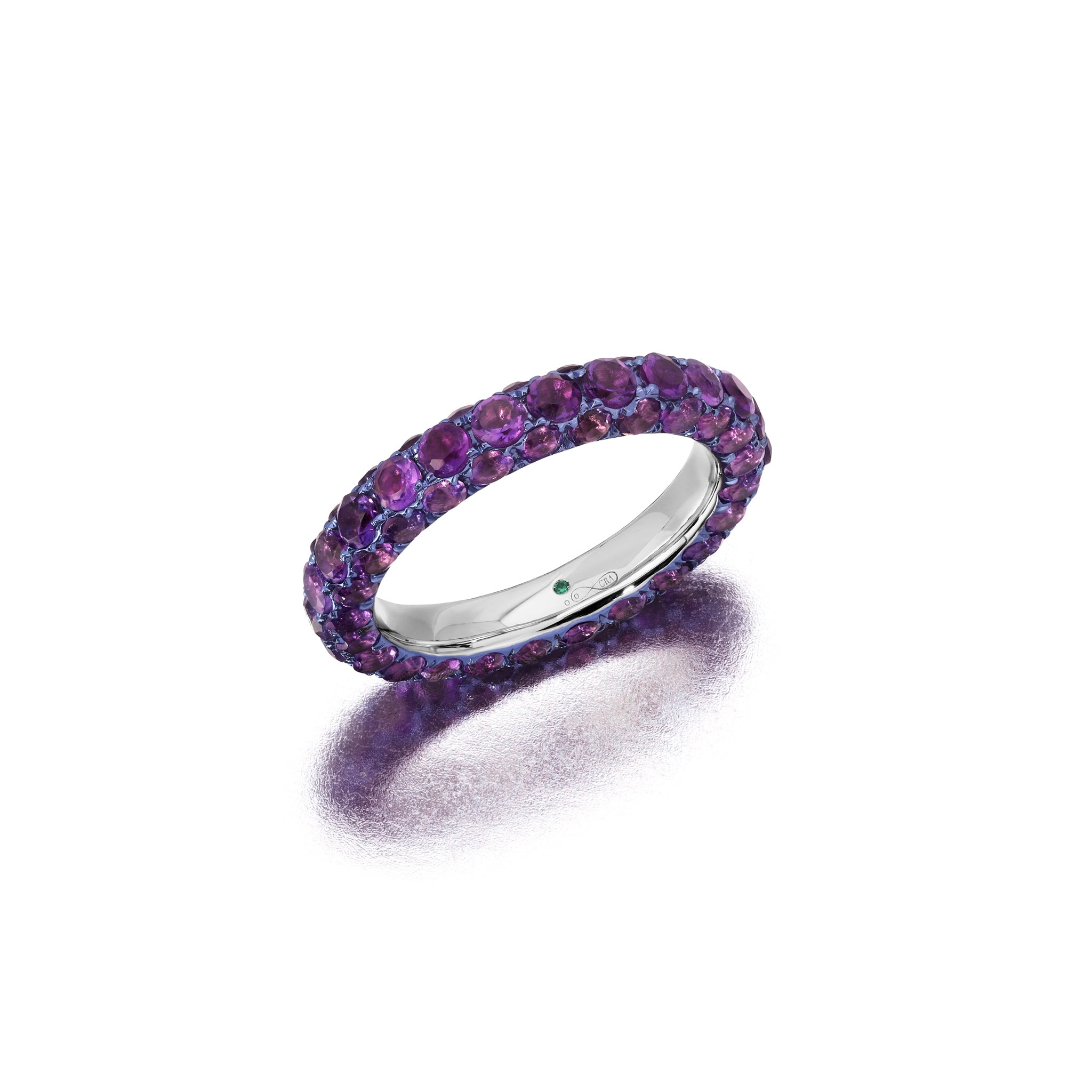 Amethyst &amp; Purple Rhodium 3 Sided Ring