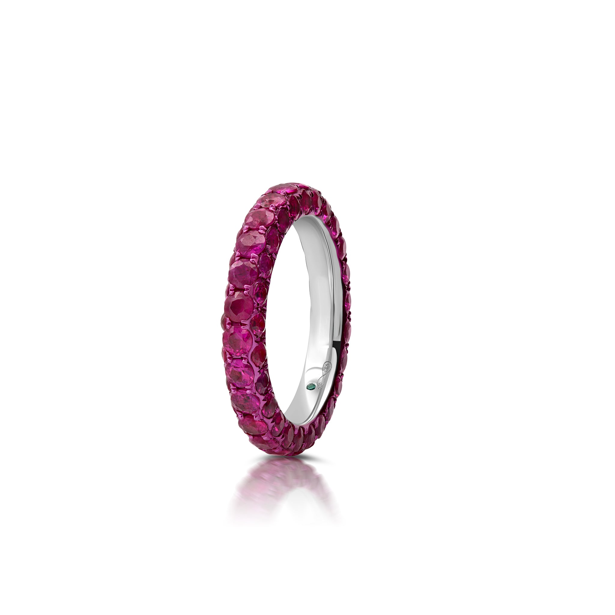 Red Rhodium Ruby 3 Sided Band Ring