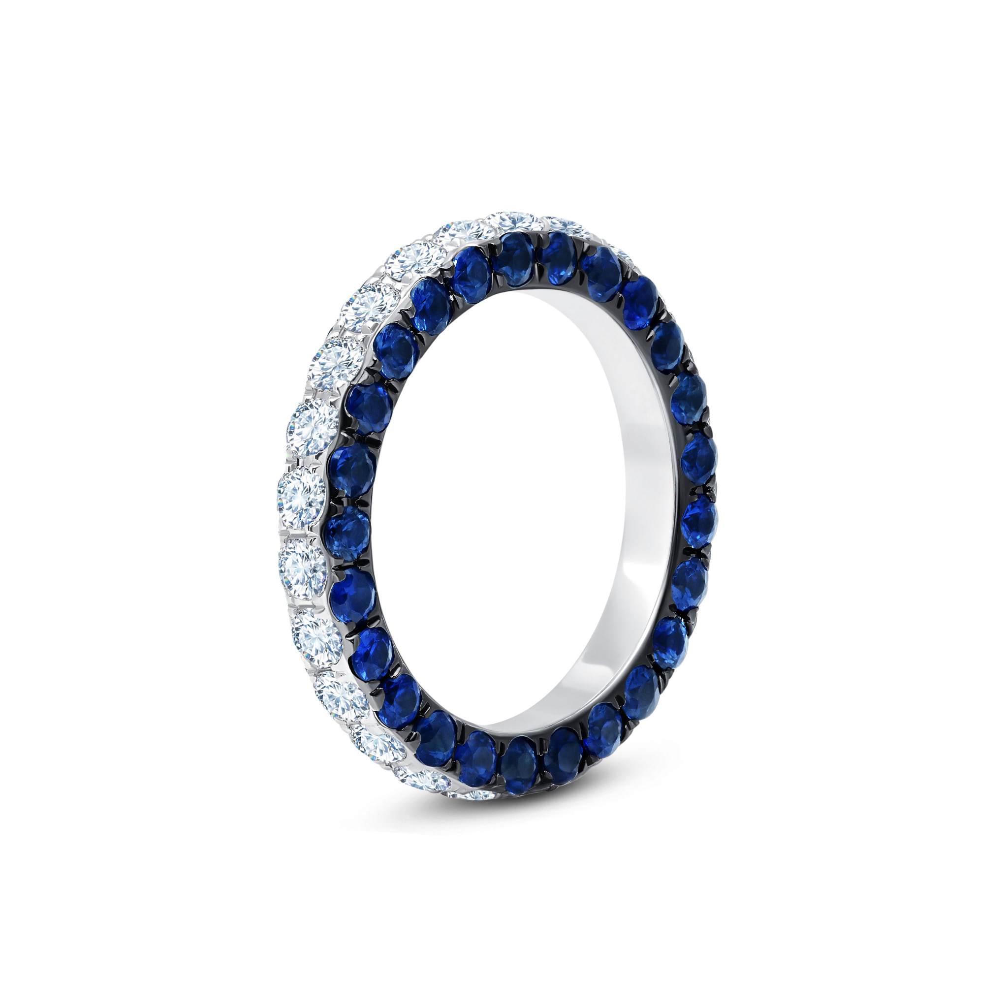 Blue Sapphire &amp; Diamond 3 Sided Band Ring