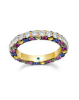 Rainbow Gem & Diamond 3 Sided Band Ring