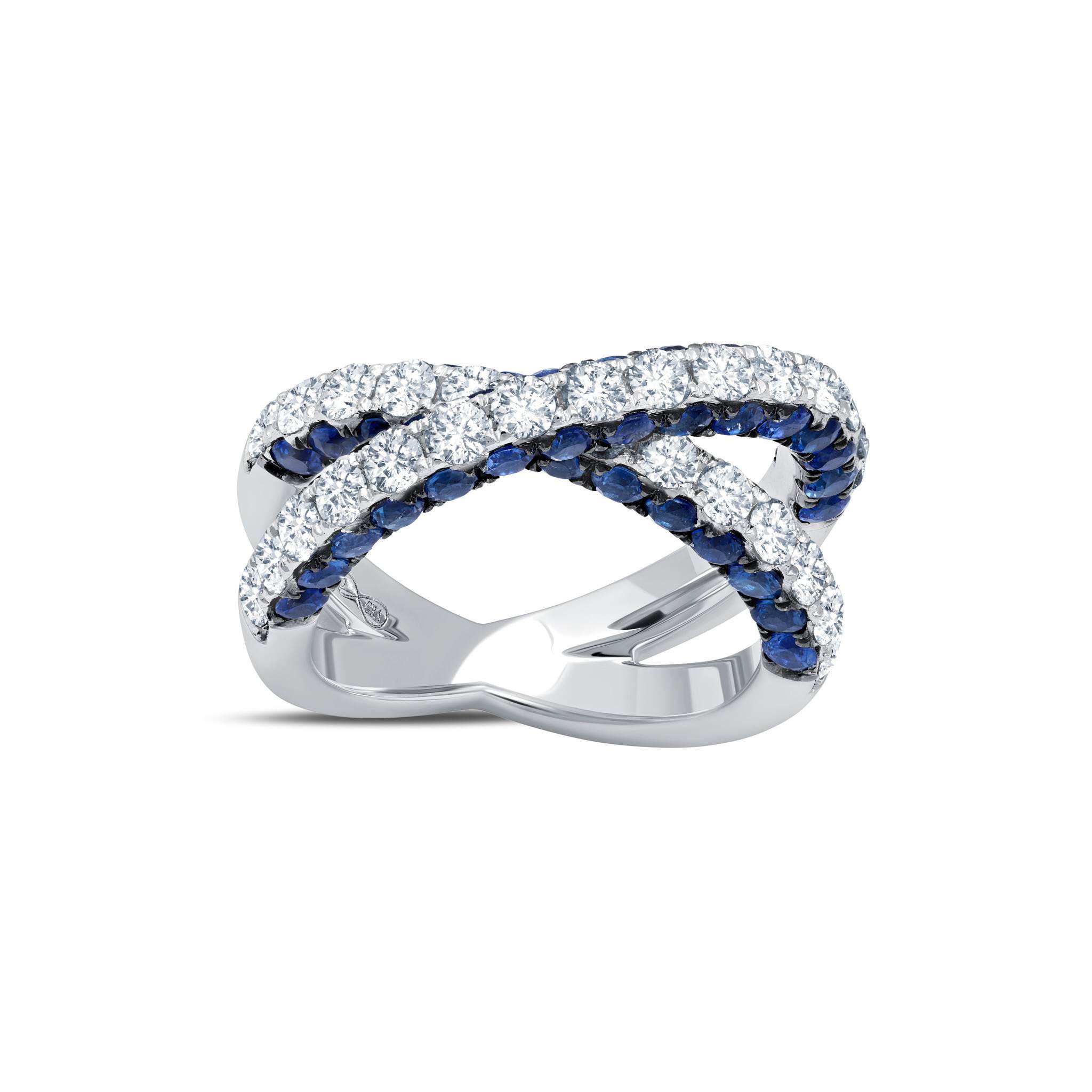 Blue Sapphire &amp; Diamond 3 Sided X Ring